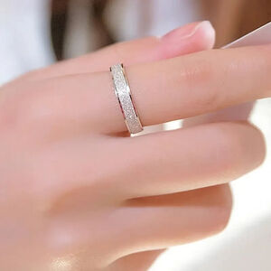 Glitter Band Ring Elegant Slim Matte Shine Women’s Sandblast Finish Ring Size 7